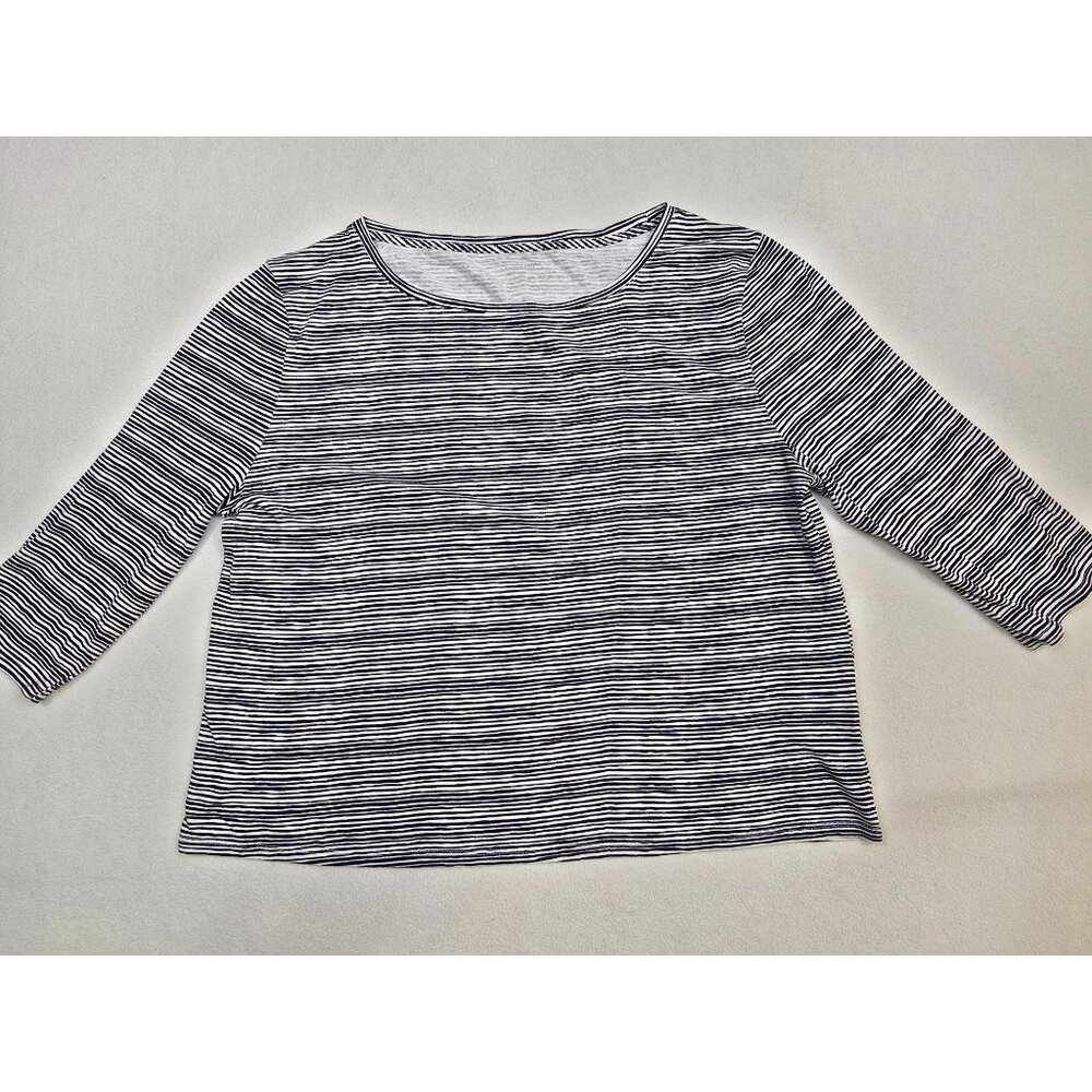 Garnet Hill Womens Striped 3/4 Sleeve Linen Modal Blend Top Large